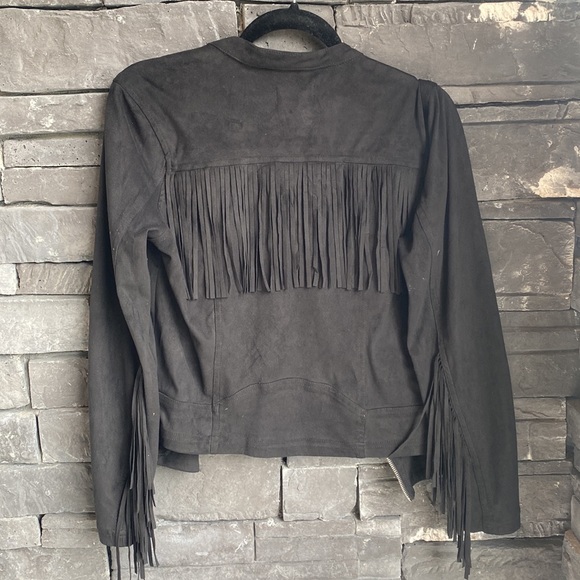 WOMENS BLACK SUEDE JACKET WITH FRINGE DETAIL SIZE:L - Picture 2 of 2